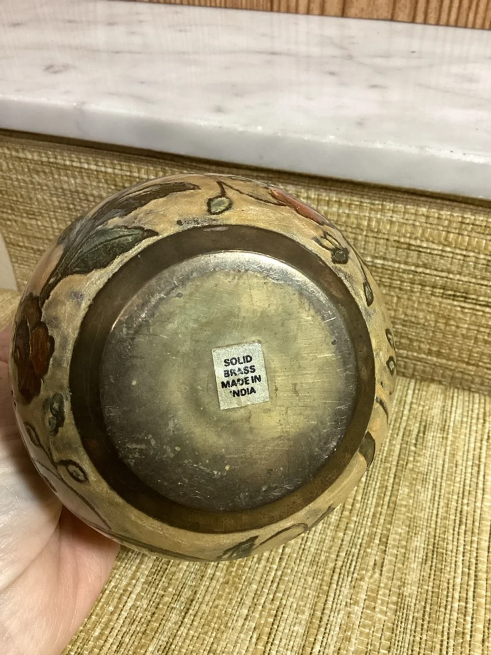 Vintage Cloisonné and Brass Art Deco Vase 4.25”